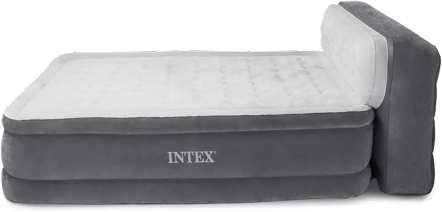 Intex Dura-Beam Ultra Plush Inflatable Pillow Top Bed Air Mattress With Headboard, Built-In Internal Electric Pump And Carry