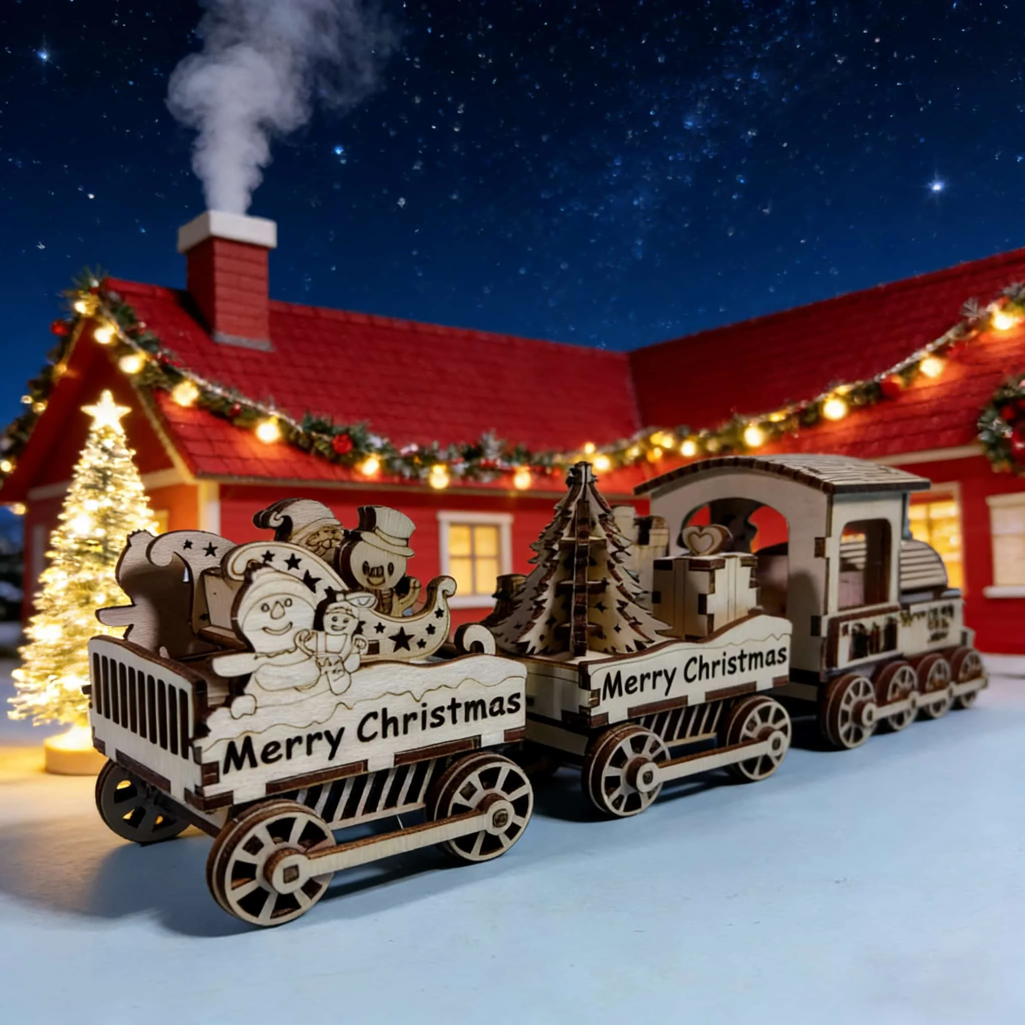 Quebra-Cabeça 3D de Madeira Trem de Natal, Modelo em Escala, Kit de Montagem DIY, Presente Artesanal, Decoração para Casa, Brinquedo de Montar