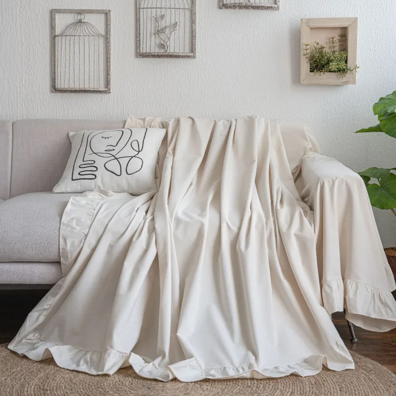 Elegant Multi Functional Couch Chair Cover Thick Retro Sofa Cover Plain Color Garden Flounces