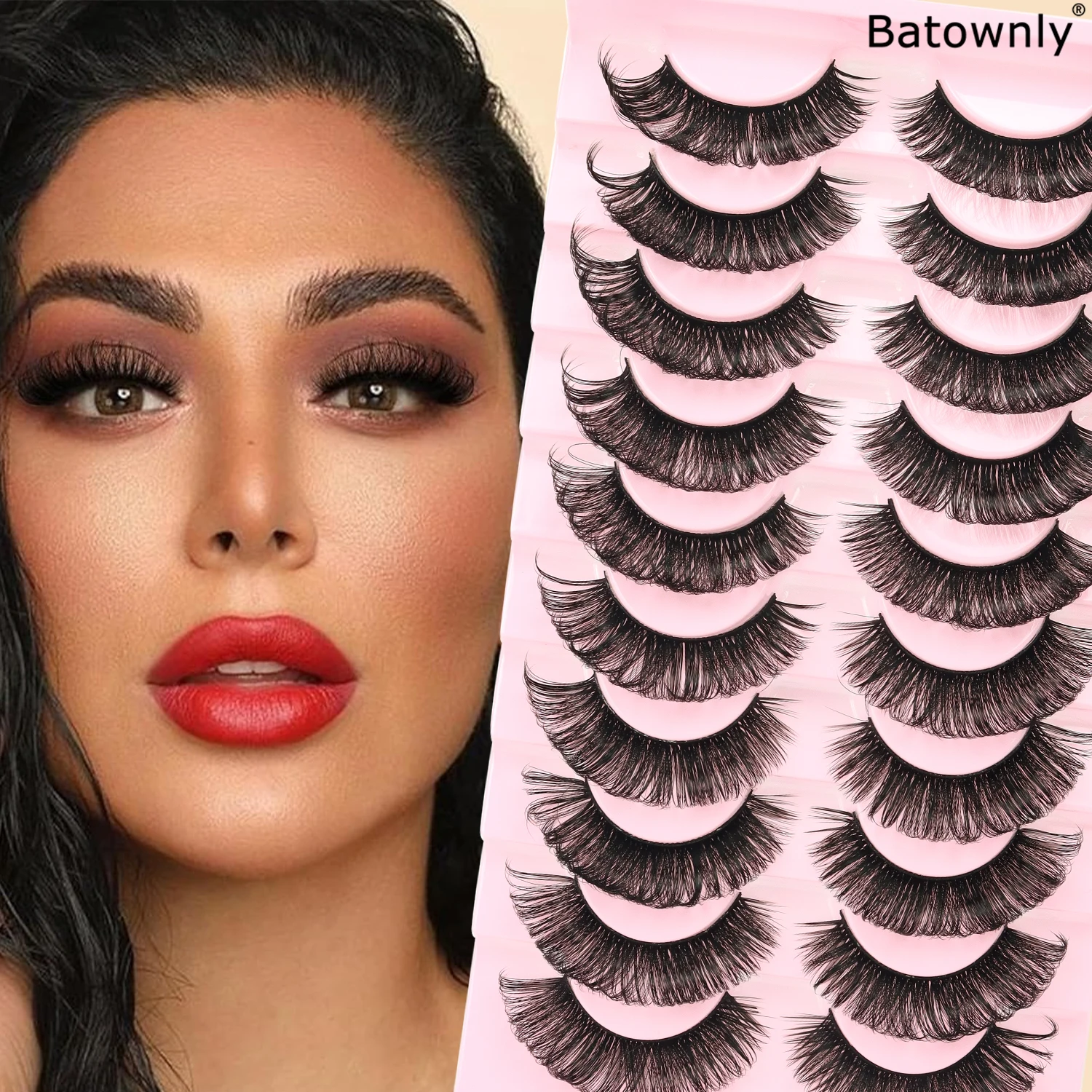 10 Pairs  False Eyelashes Russian Strip Lashes Volume Fake Eyelashes Extension D-Curly Wispy Handmade Soft Reusable