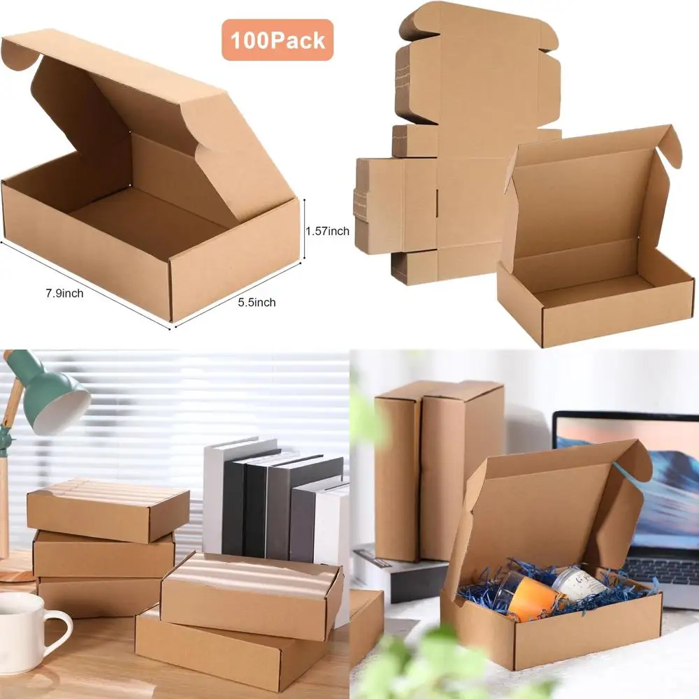 

100 Pack Cardboard Shipping Boxes, Corrugated Brown Mailers, 7.87x5.51x1.57 for Small Business Packaging