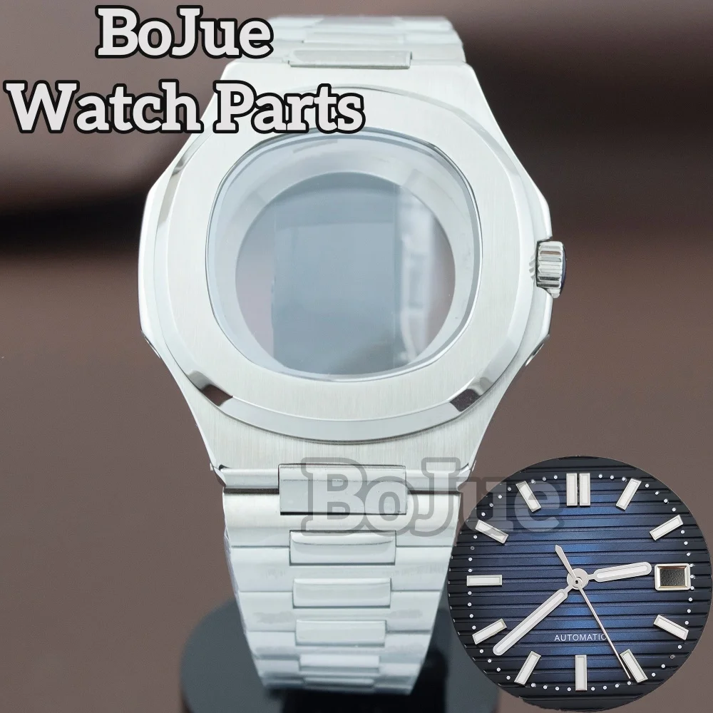 

41mm Nautilus Stainless Steel Watch Case Transparent Back Dial+Hands+Stainless Strap Fit NH35 NH36 Movement Sapphire Glass Case