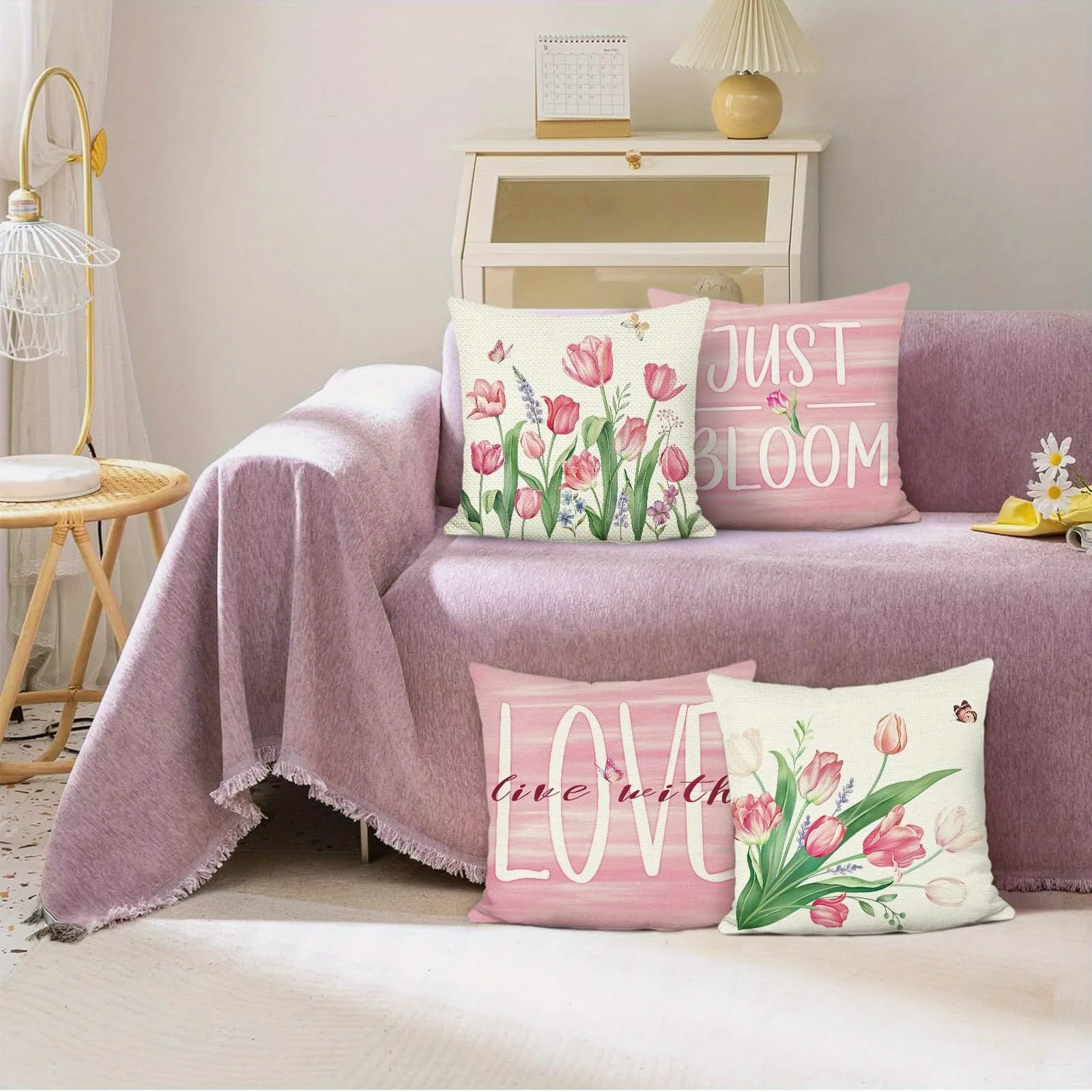 Short plush material pillowcaseRomantic Tulip Love Pillow CoversLiving room sofa cushion cover, soft and comfortable, bedroom ro
