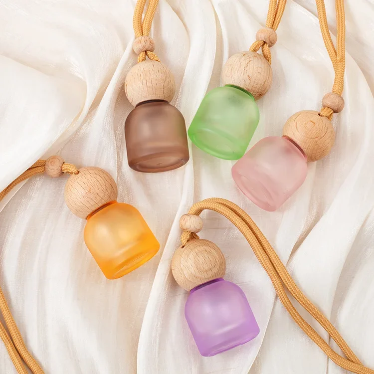 10ml Empty Car Air Freshener Pendant Perfume Glass Bottle With Wooden Caps Refillable Car Essential Oil Diffuser Bottle