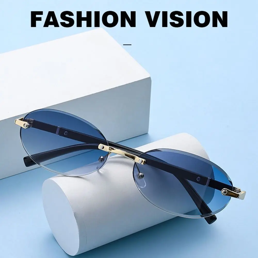Retro Cut-Edge Oval Frame Sunglasses Street Style Frameless Hip-Hop Sun Glasses UV400 Protection Y2K Eyewear for Women
