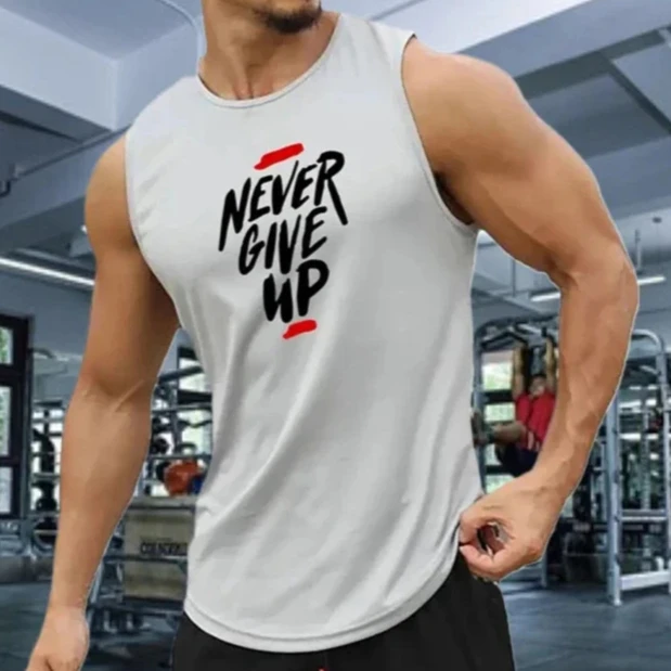 

Never Give Up Men's Running Vests Mesh Quick-Dry Breathable Muscle Workout Bodybuilding Fitness Loose Basketball Sports Tank Top