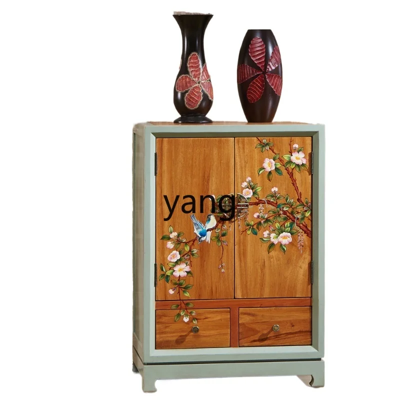 

XYY camphor wood painted double door cabinet solid wood furniture small apartment shoe cabinet retro cabinet