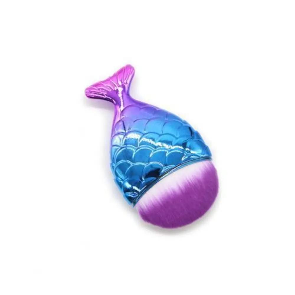Rayon lã sereia rosto blush escova em pó colorido cauda de peixe escova forma de cauda de peixe macio sereia escova de maquiagem ferramenta de manicure