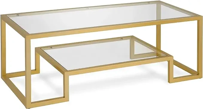 

Wide Rectangular Coffee Table in Brass, Modern coffee tables for living room, studio apartment essentials