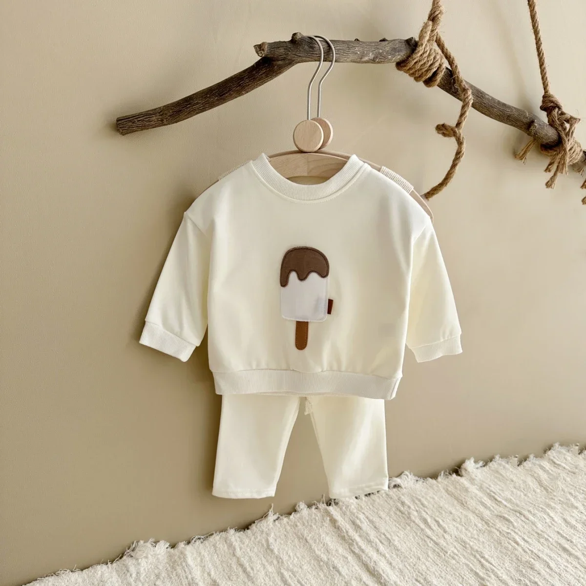 INS Baby Boys Clothes Kids Children Tracksuit Popsicle Embroidery Baby Girl Long Sleeve Sweatshirt Tops Sweat Pants Clothing Set