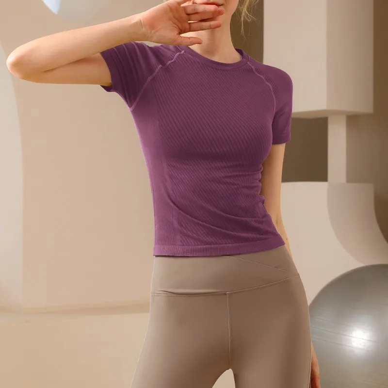 Damen Yoga-Top, nahtloses Sport-T-Shirt, sexy Fitnesskleidung, kurzärmeliges Yoga-Shirt, Gym-Top, Lauf- und Sportbekleidung, Damen-Sport-Top – Detail 17