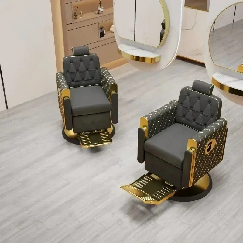 Golden Vintage Hair Salon Chair Barber Shop Hair Swivel Lifting Perm Dyeing Cutting Stool