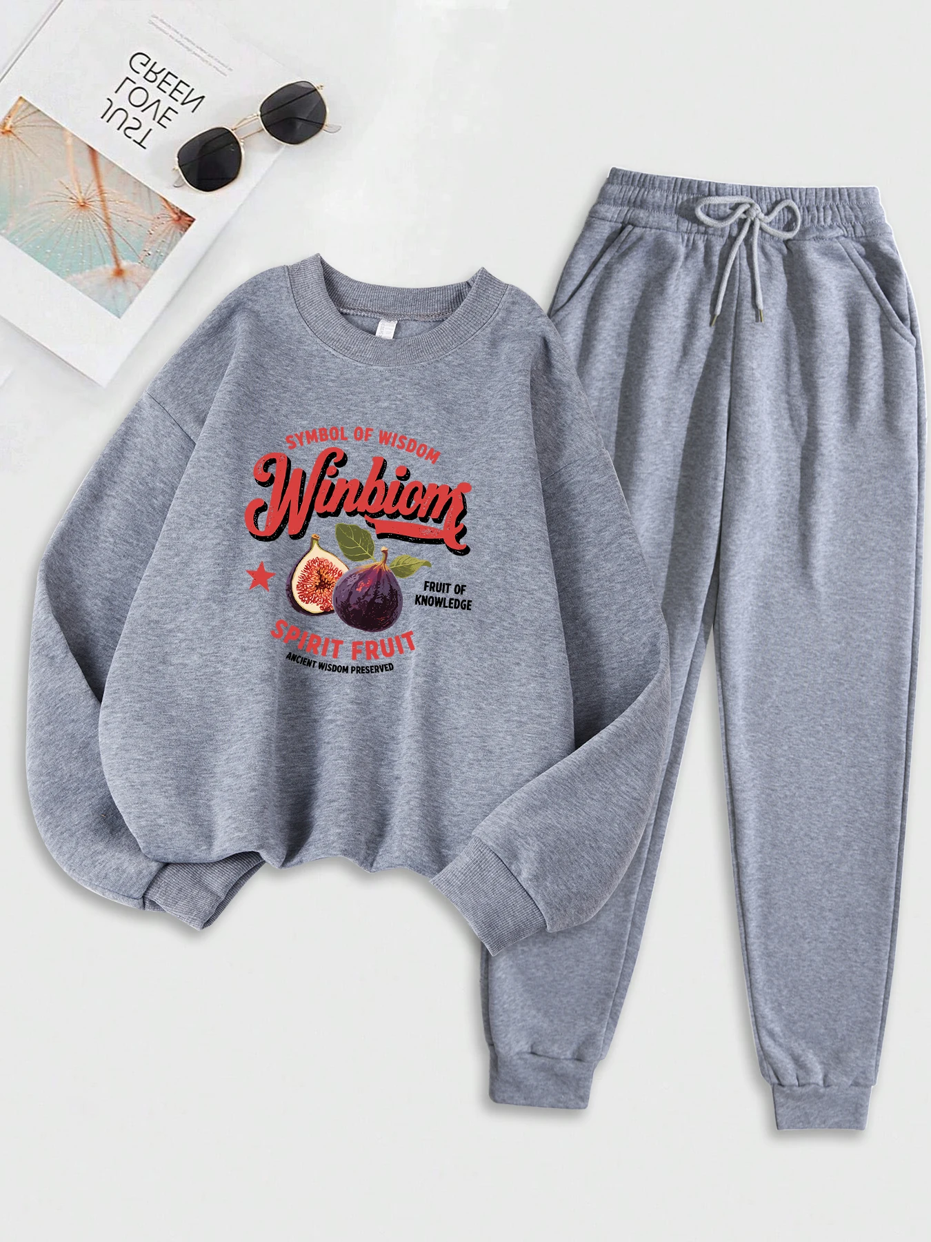 Setelan Sweatshirt Wanita Motif Simbol Figur Kebijaksanaan, Pakaian Hip Hop Jalanan, Santai, Cocok untuk Segala Aktivitas, Setelan Olahraga Y2K, Pakaian Olahraga Berbahan Fleece