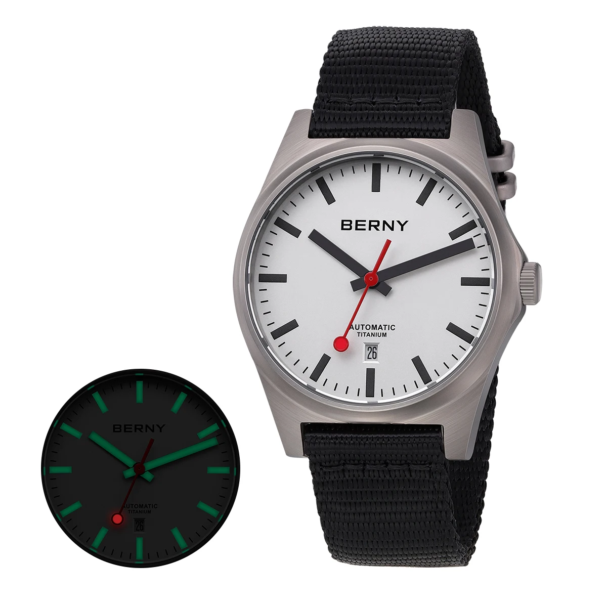 

BERNY Mechanical Titanium Watch for Men Classic Casual Lightweight Railroad Automatic Watch Sapphire Luminous 10ATM Wristwatch