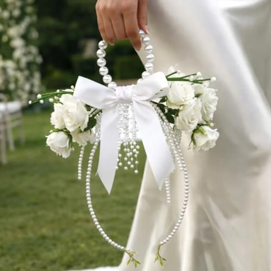 

Bridal Bouquet with Pearl Handle, Bridal Pearly Bouquet with Flowers with Pearl Bead for Wedding Party Church Bridesmaid