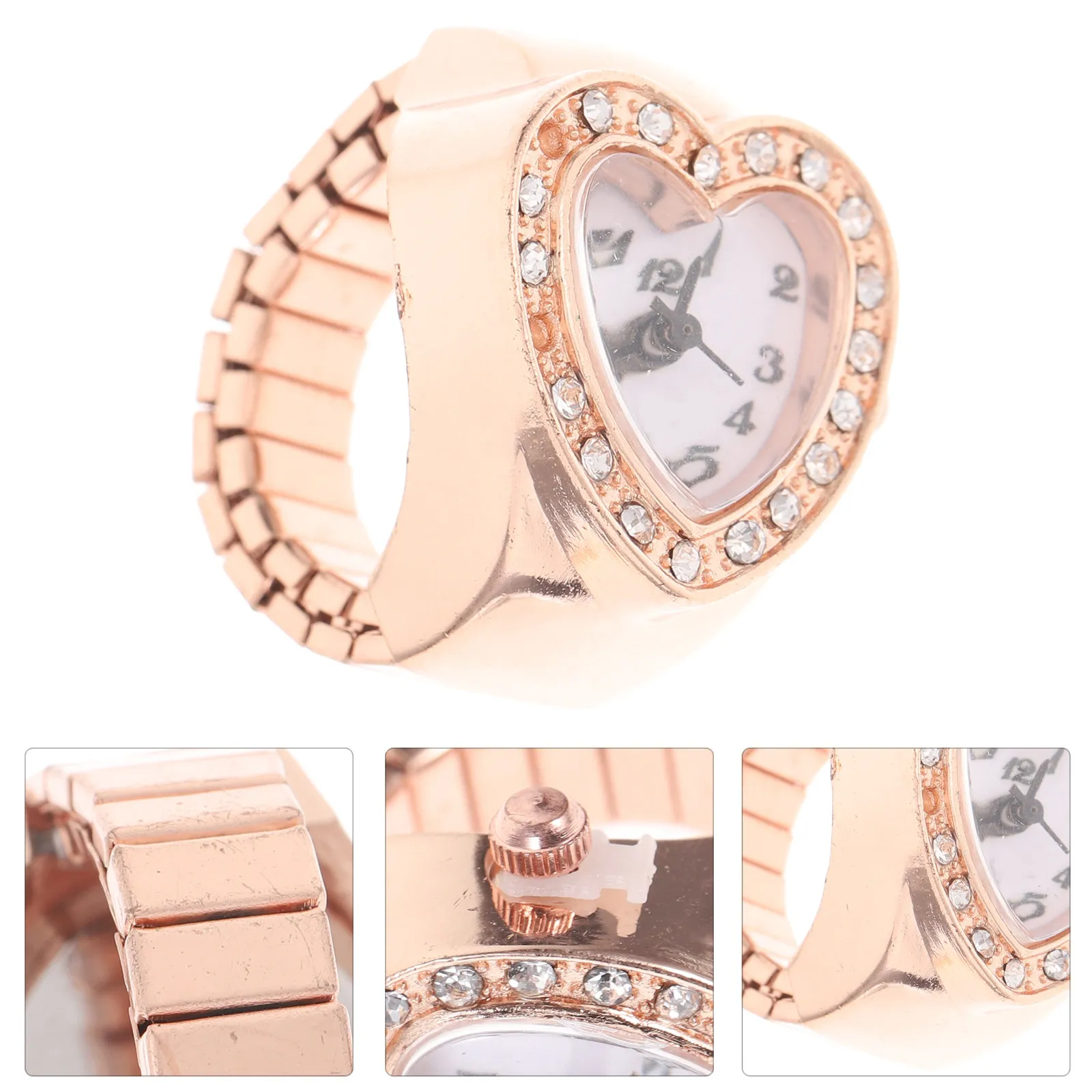 

Миниатюрные стильные модные часы-кольцо с розовым декором для студентов, золотые женские современные декоративные часы-кольцо со стеклом