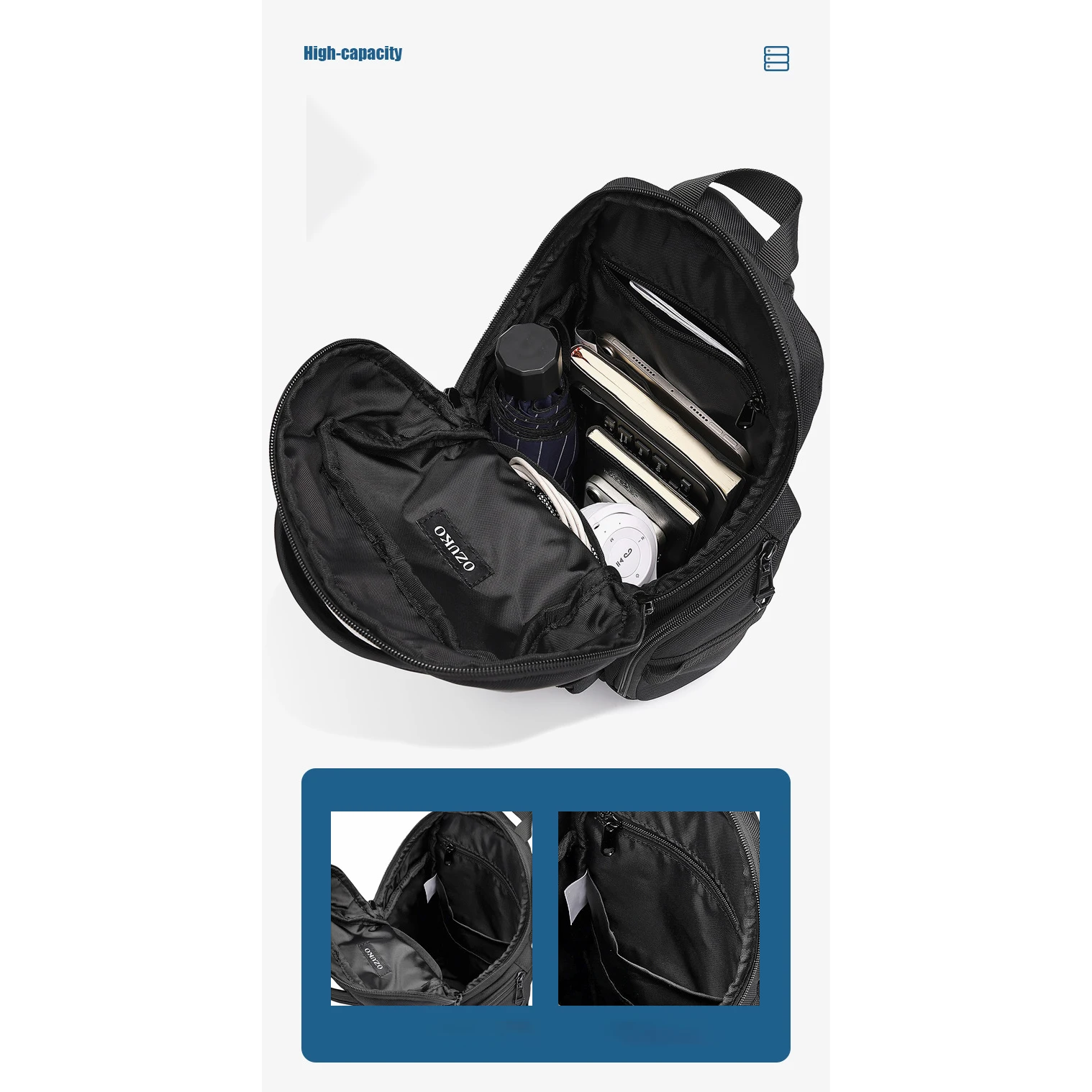 OZUKO Oxford Fabric Chest Bag Waterproof Crossbody Bag Men's High-End Sense Large Capacity Business Commuting Outdoor Chest Bag