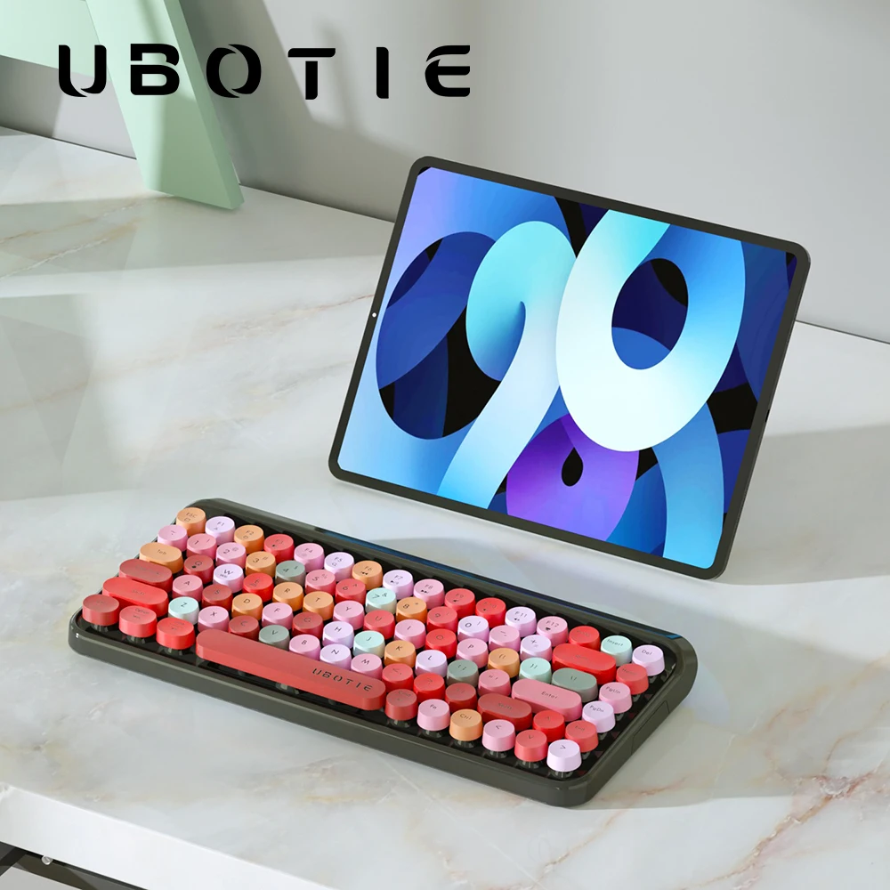 Imagem -03 - Ubotie-conjunto Portátil Mini Teclado sem Fio 84 Teclas Máquina de Escrever Office Estética Ajuste para Windows Mac Ios Android