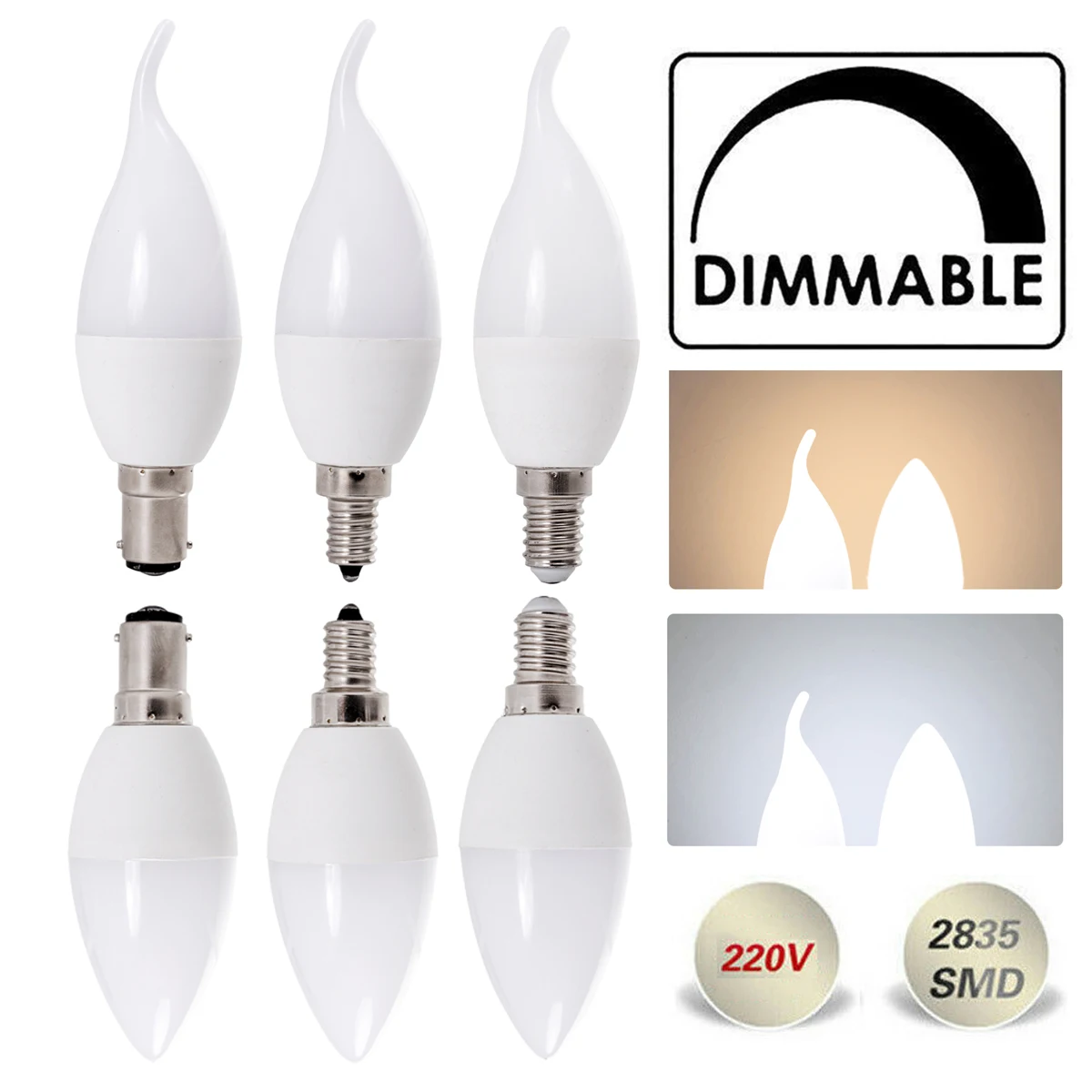 

Dimmable 5W AC 220V LED Chandelier Candle Flame Shape Light Bulb E14 E12 B15 240V Cold Warm White Replace Halogen Decor Lamps