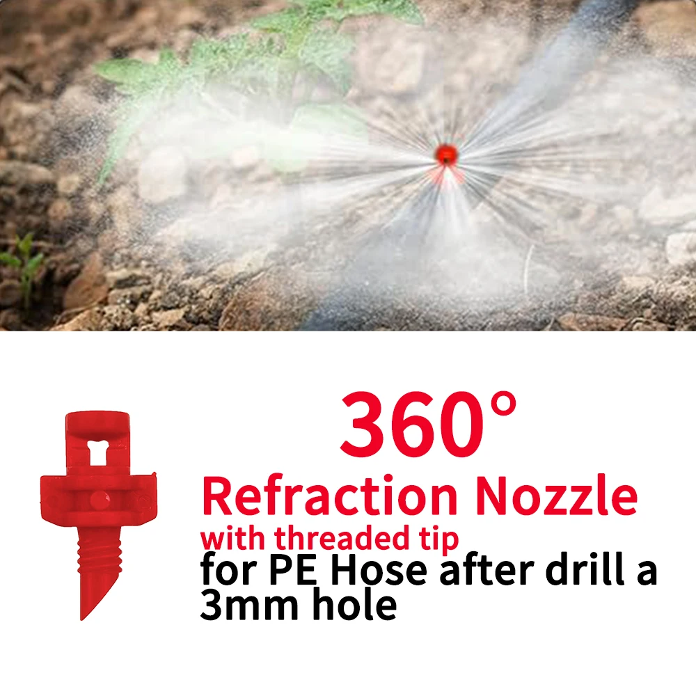 100PCS 90/180/360 Degree Refraction Nozzle Garden Sprinkler Agriculture Irrigation Plant Spray Nozzle Misting for Flowers