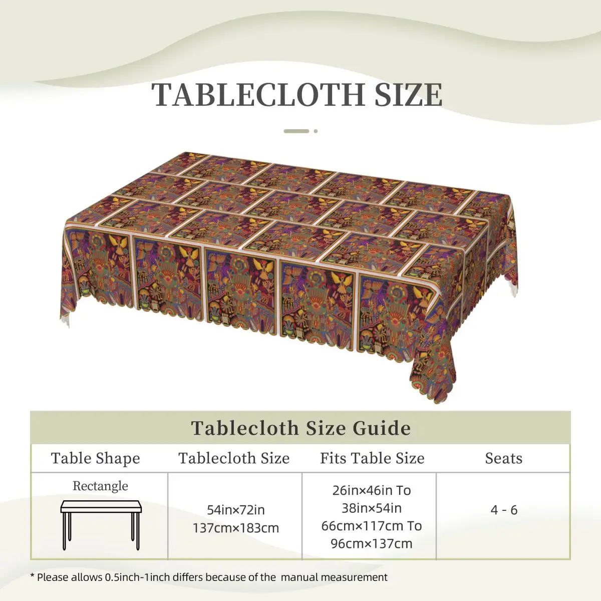Huichol Mexican Heritage Customized Rectangular Tablecloth Waterproof Table Cover for Dining Events Table Cloth