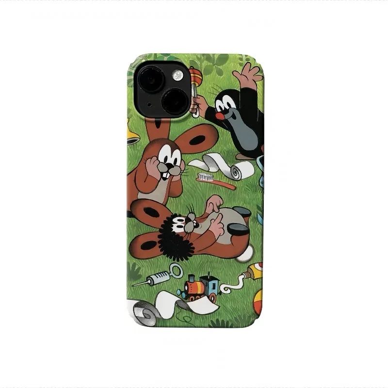 Green Grassland Mole Art Case for IPhone 16 15 14 13 Pro Max 12 11 Pro XR XS Shockproof Protective Hard Acrylic Film Matte Cover