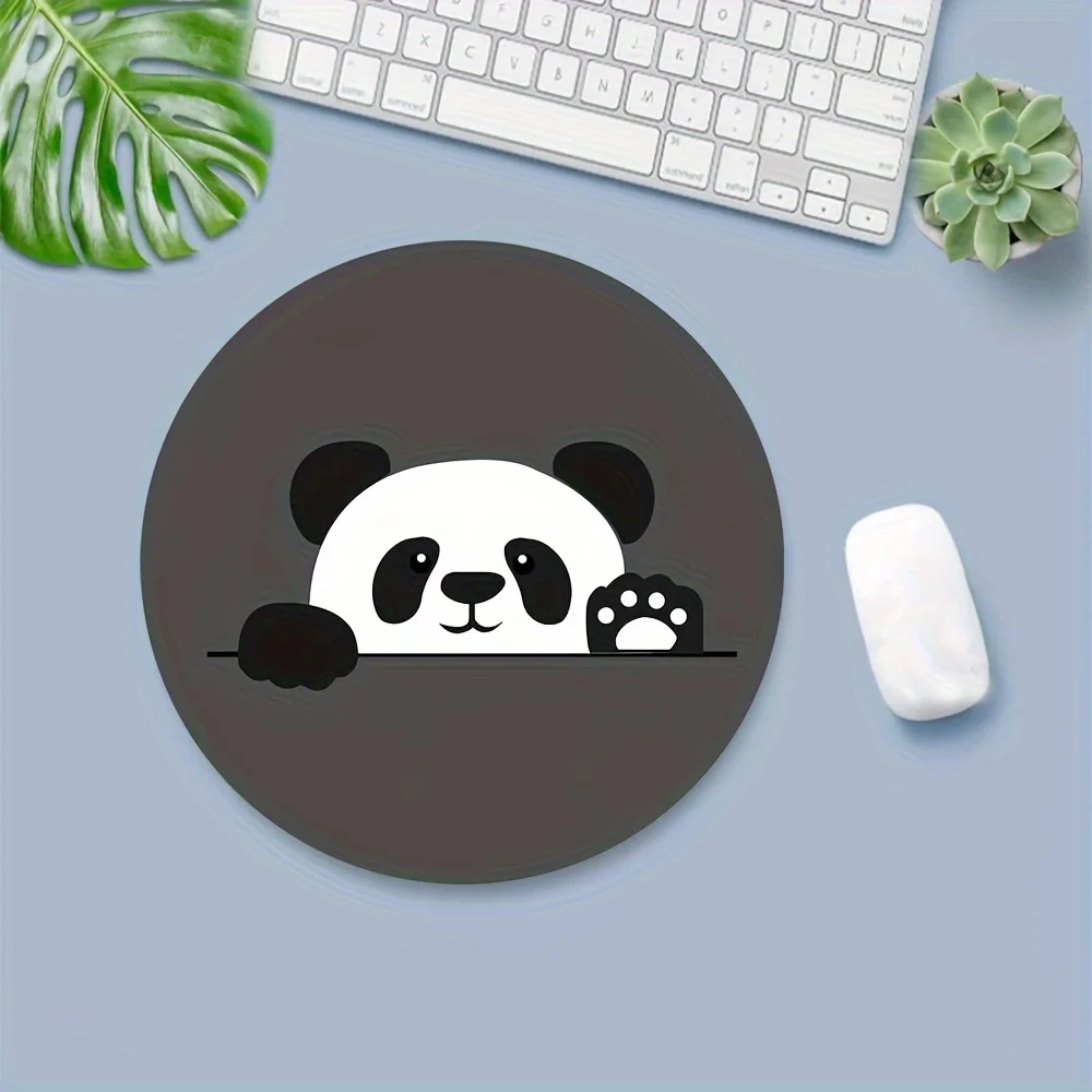 Cute Panda Kawaii Anime Circular Mouse Pad Small Desk Mat with Stitched Edge Rubber Anti-Slip Base PC Accessories Gaming Mats
