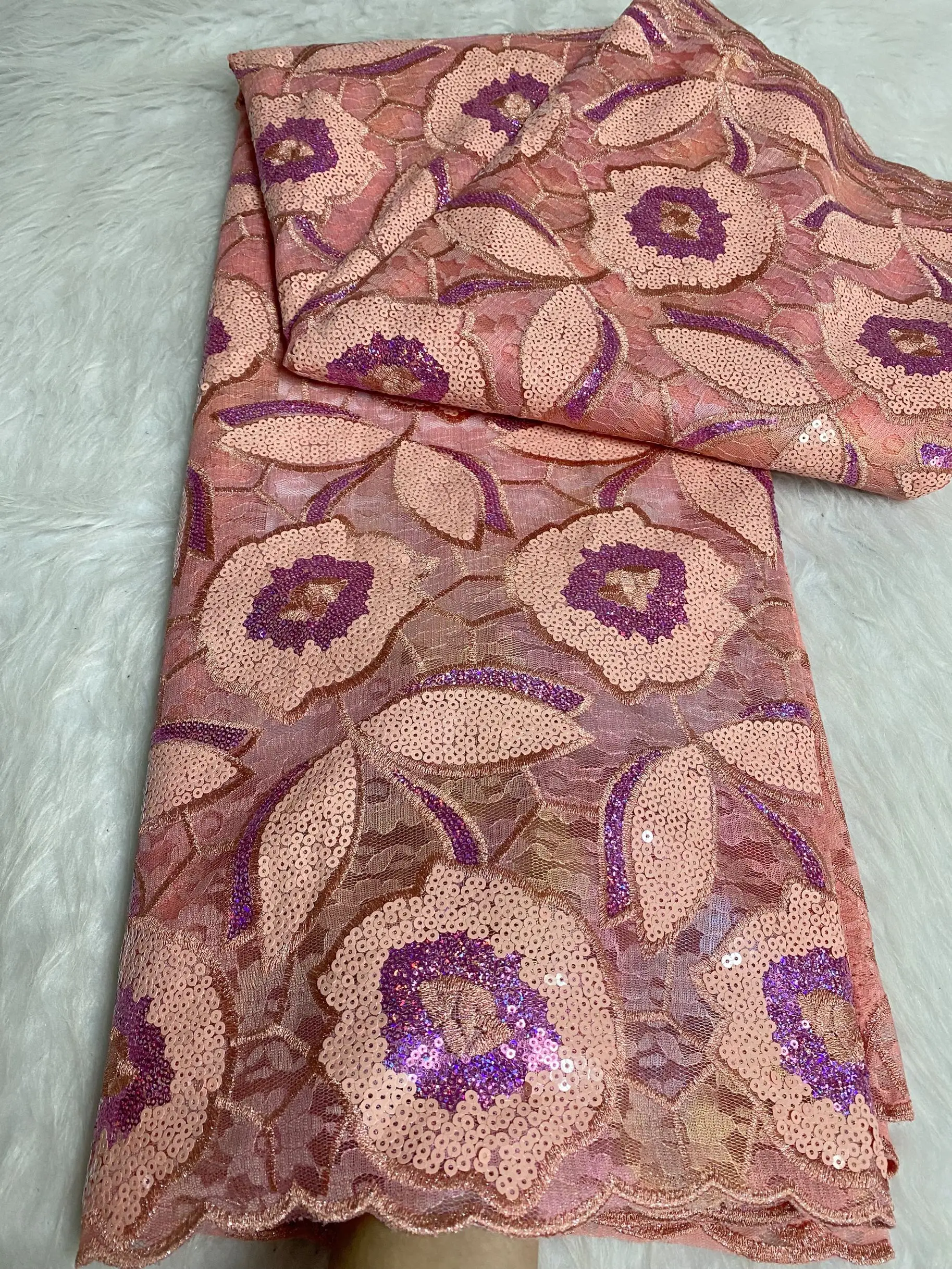 White French Lace African Swiss Double Organza Laces High Quality 5Yards Embroidery Shinning Nigeria Fabric For Women Party WFFS