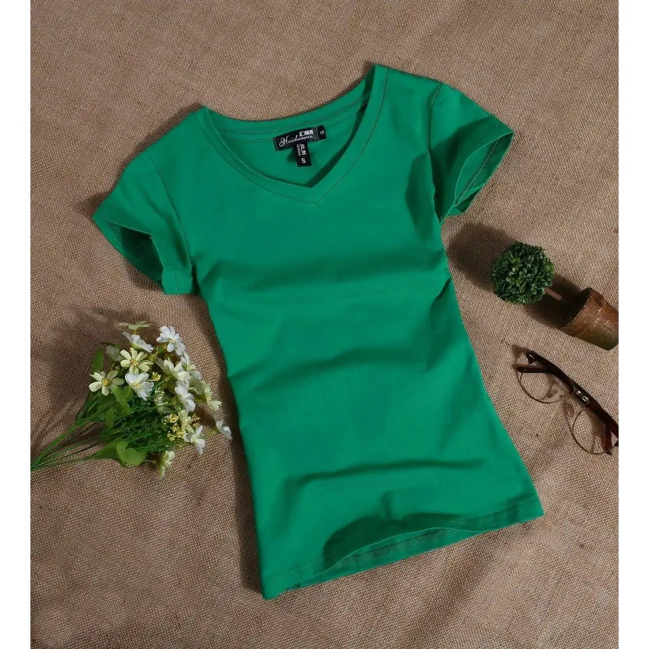 T-shirt da donna ort Sve in puro cotone semplice bianco slim fit rotonda Ne No Brand Marchio registrato 8-24 anni