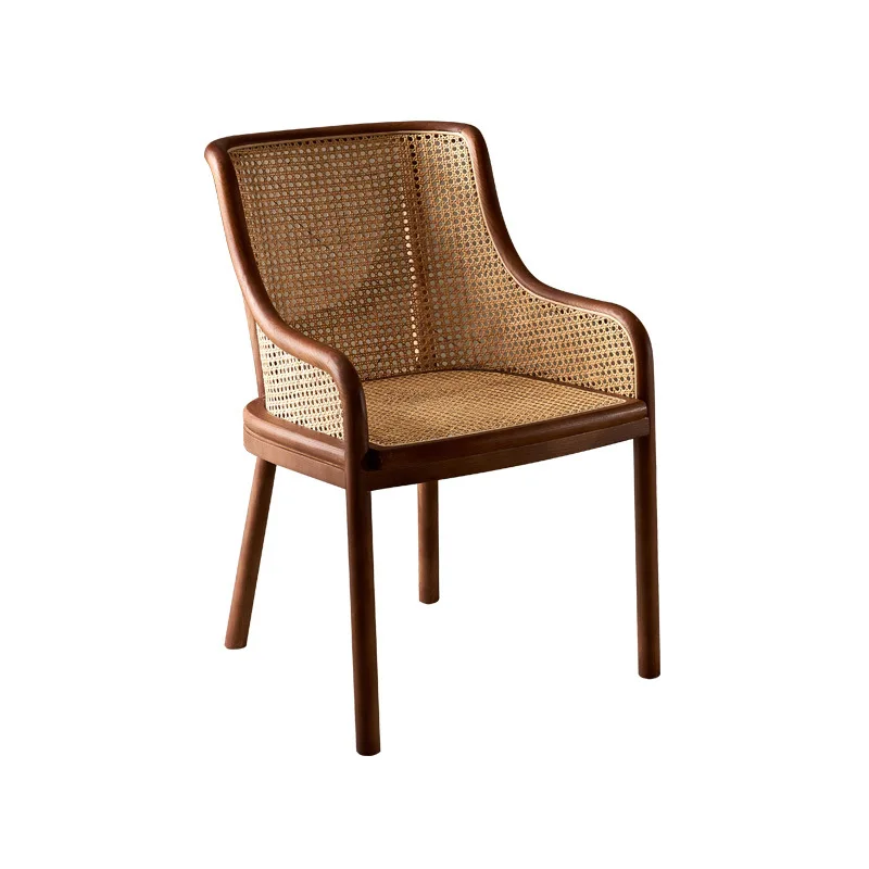 

Light luxury dining chair rattan Nordic backrest recliner B & B solid wood home soft bag medieval chair hotel online dining tabl