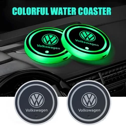 2PCS For Volkswagen GTI Golf 4 Passat Polo Bora Rline Car Luminous Water Coaster Ambience Light Anti-Slip Mat Car Accessories