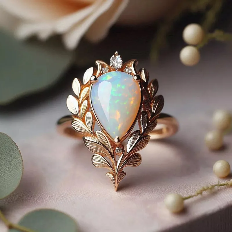 Gong Tingfeng Attends Banquet, Jewelry, Personality, Fashion, Temperament, Water Droplet, Australian Treasure, Leaf Ring
