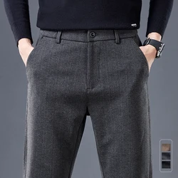 Fashion Slim Stripe Men's Pants Elastic Waist Business Suit Stretch Thick Korea Formal Trousers Male Brand Clothing 28-38