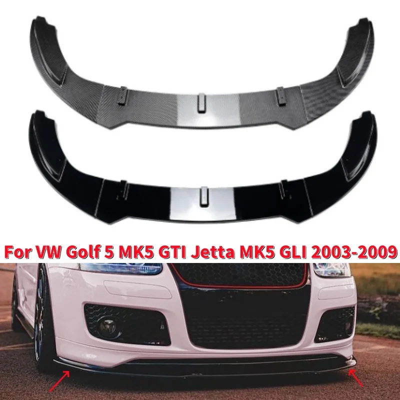 

3Pcs Car Front Bumper Lip Diffuser Spoiler Kit for VW Golf 5 MK5 GTI Jetta MK5 GLI 2003-2009 Glossy Black/Carbonfiber