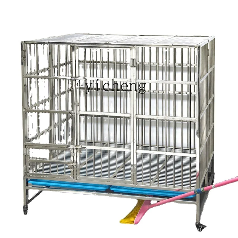 Tqh Stainless Steel Dog Cage Folding Small Medium Large Dog White Steel Cage Pet Dog Cage