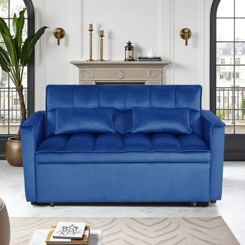 #Modern Reclining Foldable 2-Seater Velvet Sofa Sleeper Bed For Living Room & Hotel Bedroom