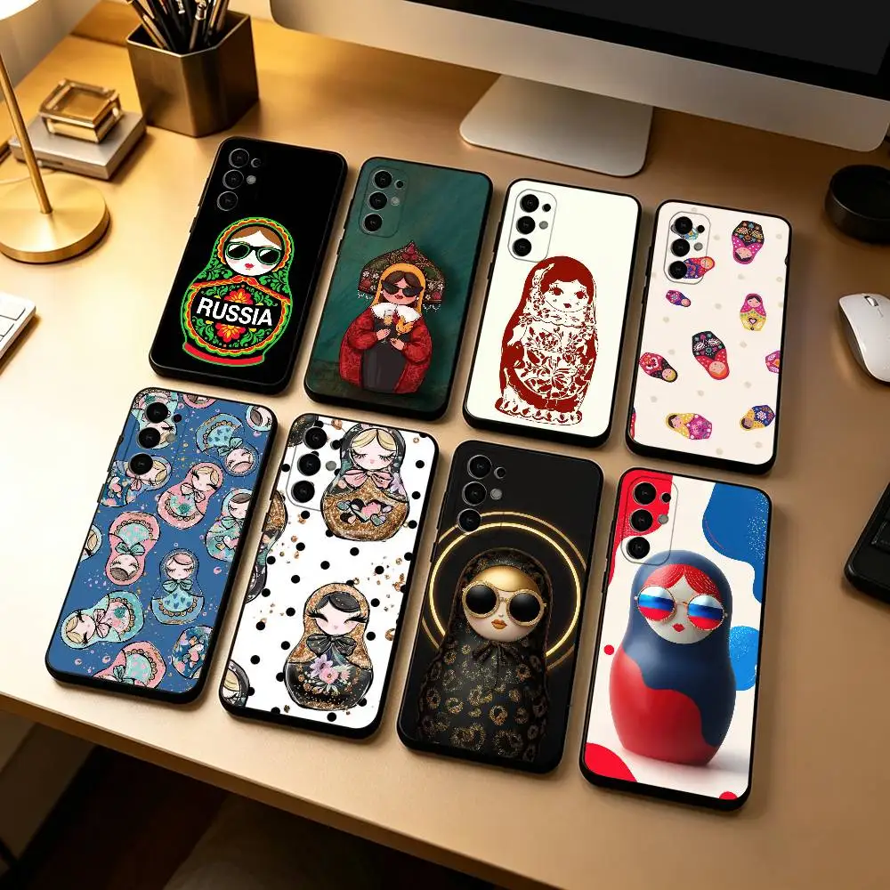 Adorable R-Russian Folk Art Doll  Phone Case Black Silicone Soft For Samsung S25,S24,S21,S22,S23,S30,Ultra,S20,Plus,Fe,Lite