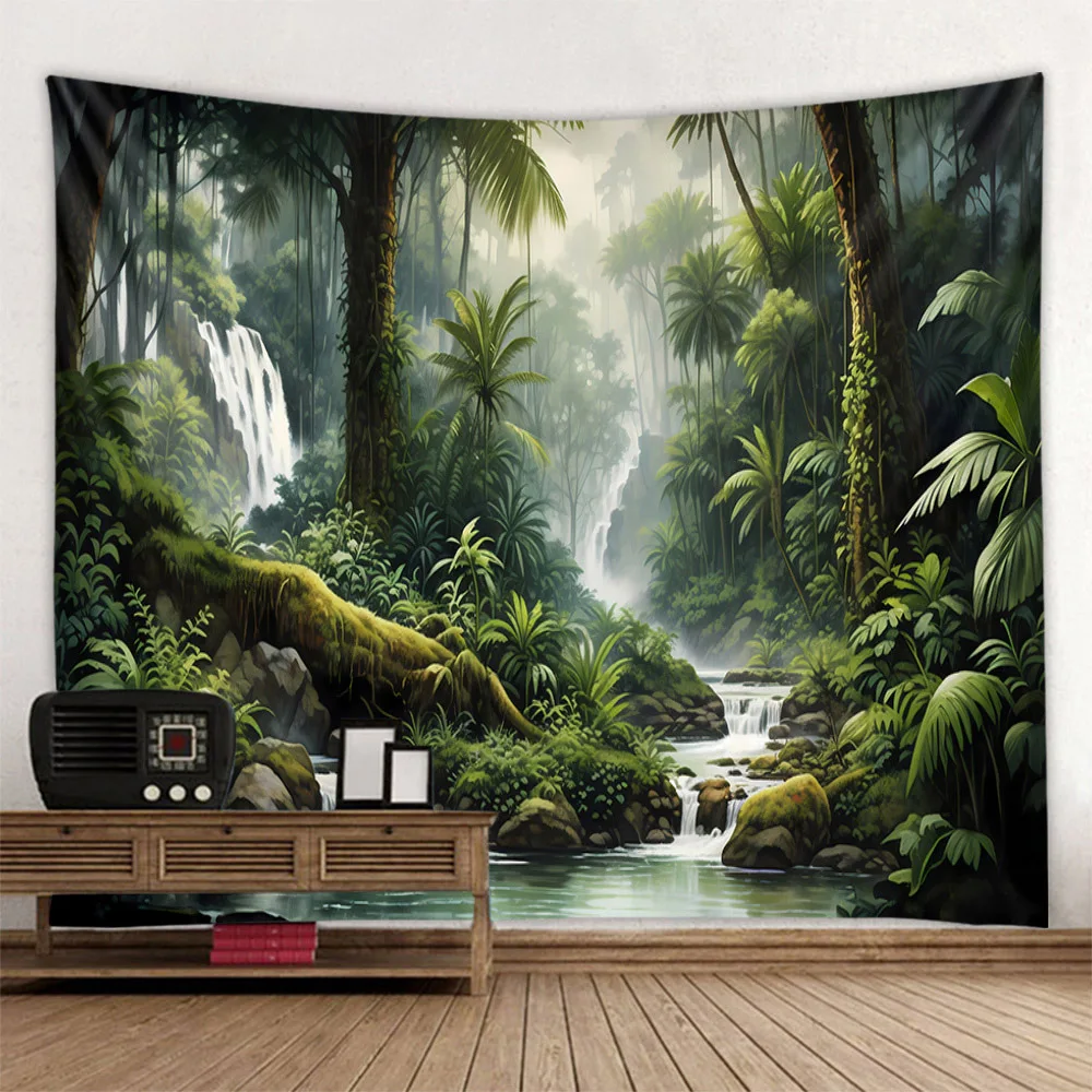 

Tropical Rainforest Landscape Tapestry Jungle Flower Printing Wall Hanging House Living Room Wall Decoration Background Poster