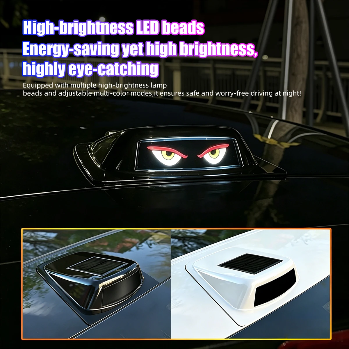 Devil's Eye Solar Powered LED Car Roof LiDAR Decorative Cover light RGB Anti Rear End Collision Warning Flash Navigation light