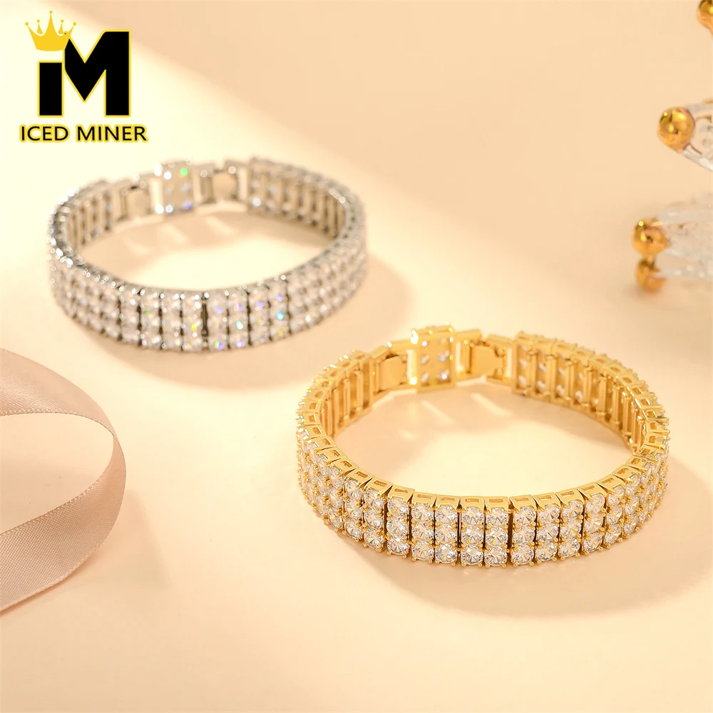 Icedminer 3 Rows 4mm Zircon Iced Out Tennis Link Chain Bracelets for Men Women Hip Hop Jewelry Free Shipping