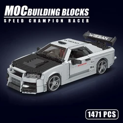 MOC Speed Racer Skyline GT-R R34 Sports Car Building Blocks Assembly Bricks Technical Vehicle Model Garage Toys Children's Gifts