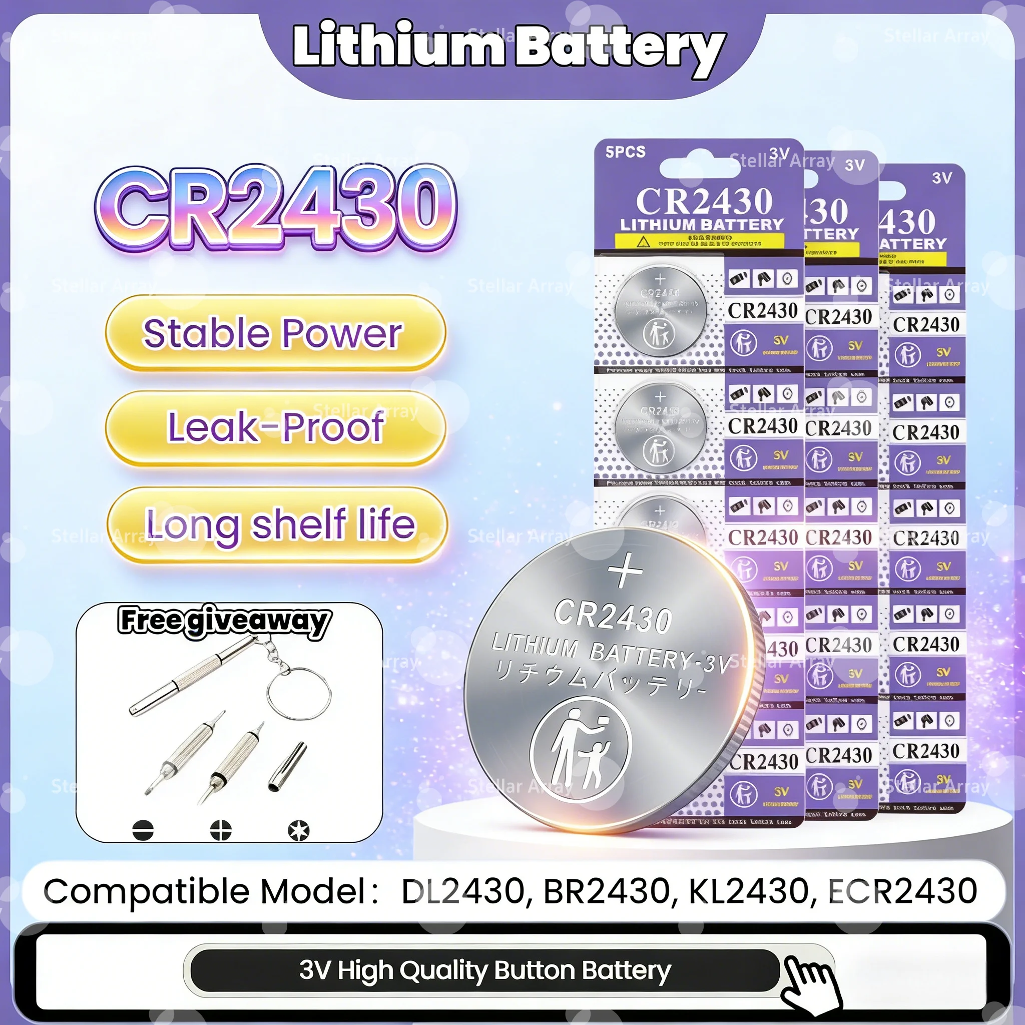 

Long-Lasting CR2430 3V Battery DL2430 BR2430 for Car Key Fob, Remote Control, Digital Thermometer, Fitness Trackers