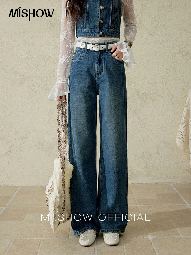 

MISHOW повседневные прямые джинсы для женщин, весна 202, универсальные потертые свободные женские брюки, модные джинсовые брюки MXE16K0874