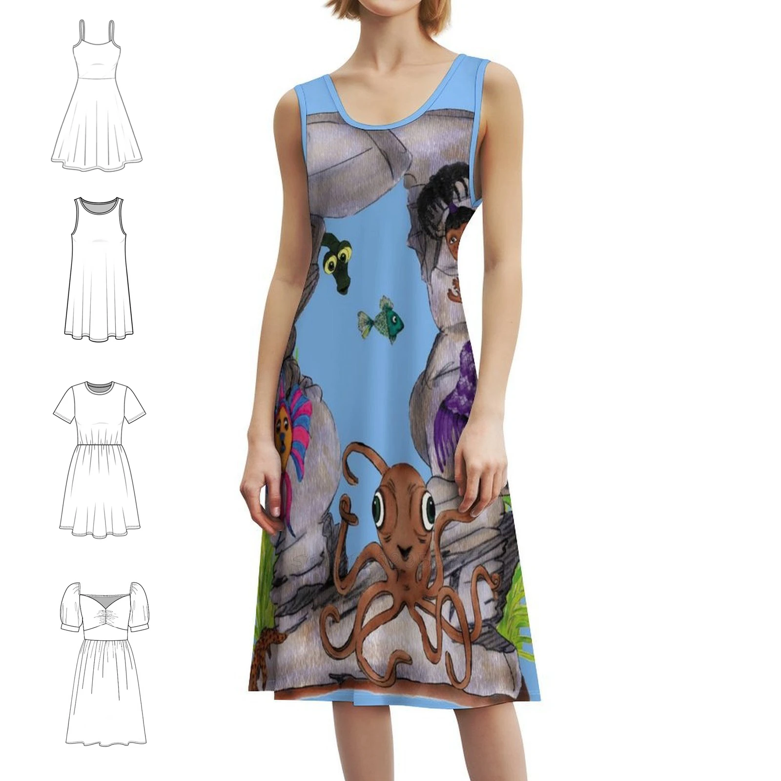 

Under The Sea ~ What An Adventure Платье с вырезом в форме сердца Элегантное летнее праздничное платье для женщин под морскими существами