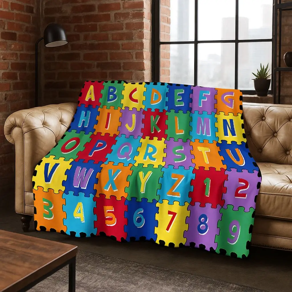 

ABC Animal Alphabet Cartoon Early Educatio Children Flannel Blanket,Cozy Soft Throw Blanket for Home Bedroom Bed Sofa Cover