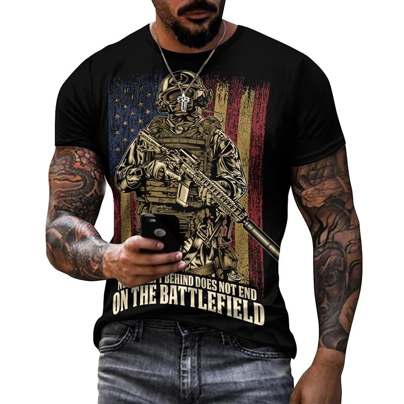 Military U.S. Army Tactical T Shirt Men Clothing 3D Printed America Flag Graphic Short Sleeve Summer Oversized O Neck Tshirt Tee