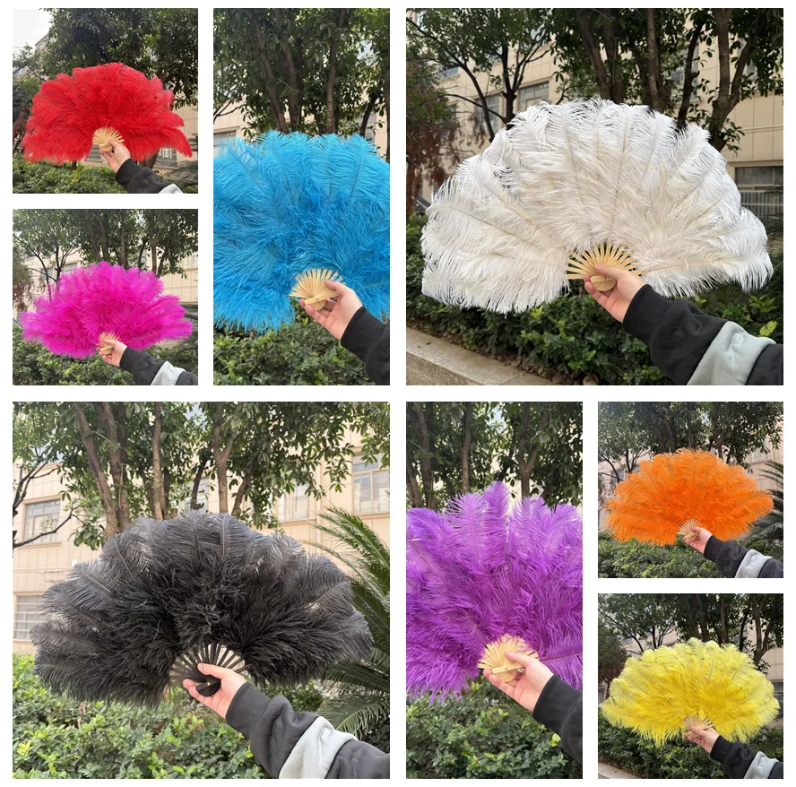 1/2PCS Black White Fluffy Ostrich Feather Fan 70CM Natural Feathers Handheld Fans for Wedding Carnival Dance Performance Props