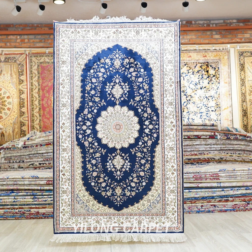 91x152cm Oriental Kashmiri Handmade Carpets Exquisite Hand Knotted Area Silk Rugs (HF224B)