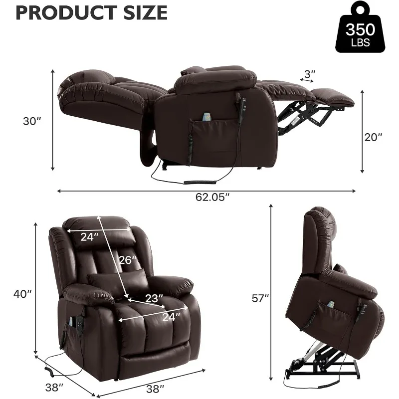 Extra Large Power Lift Recliner Chairs for Elderly,Infinite Position Lay Flat Dual Motor Recliners Chair,with Heating