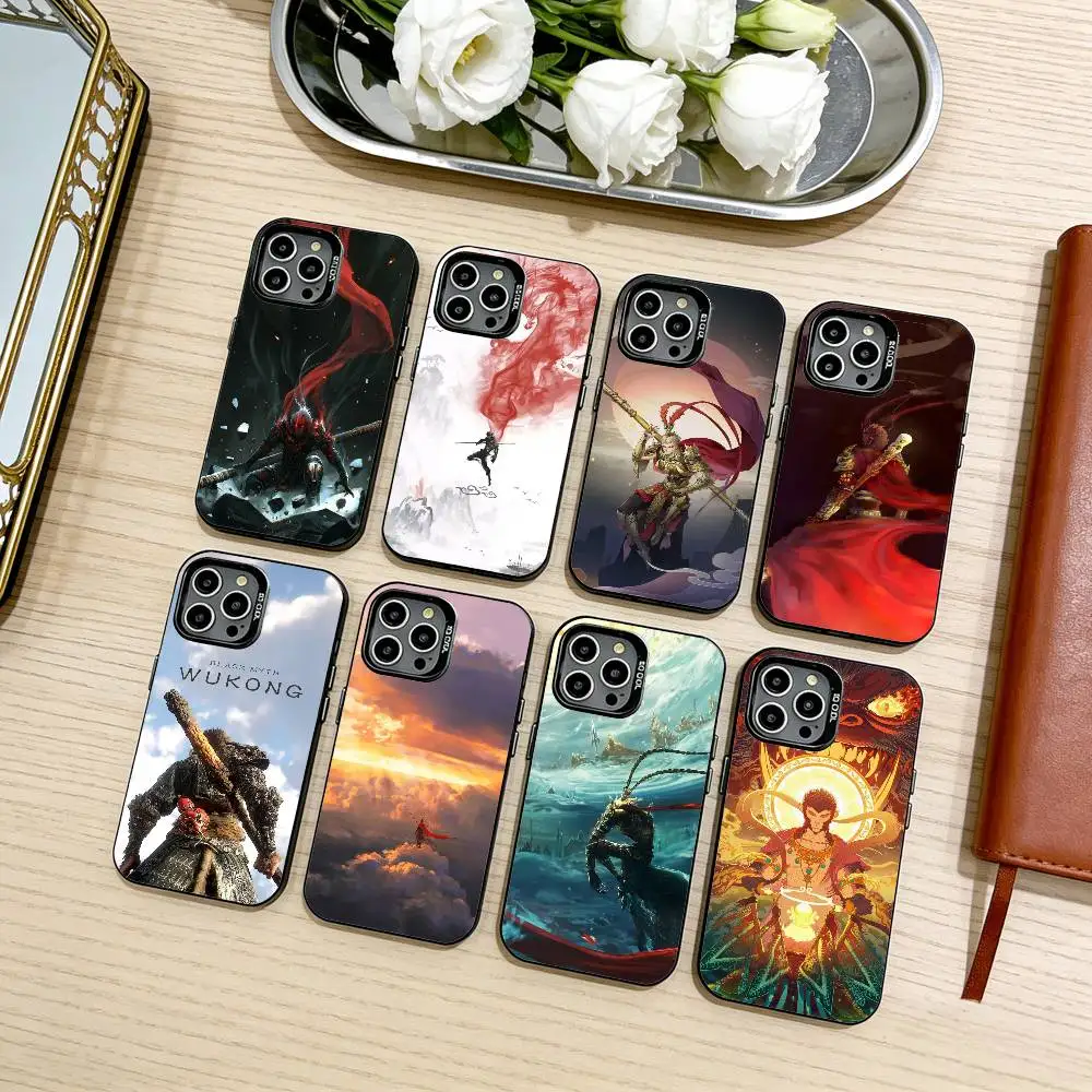 

Чехол для телефона Monkey B-Black M-Myth WukongS для iPhone 17, 16, 15, 14, 13, 12, 11 Plus, Pro Max, чёрный, цвет «конфетный серебро»